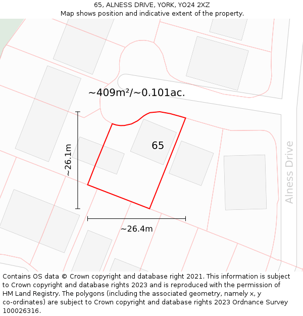 65, ALNESS DRIVE, YORK, YO24 2XZ: Plot and title map