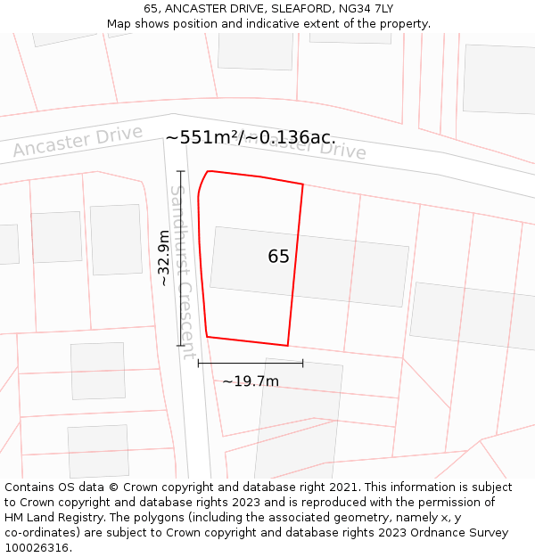 65, ANCASTER DRIVE, SLEAFORD, NG34 7LY: Plot and title map