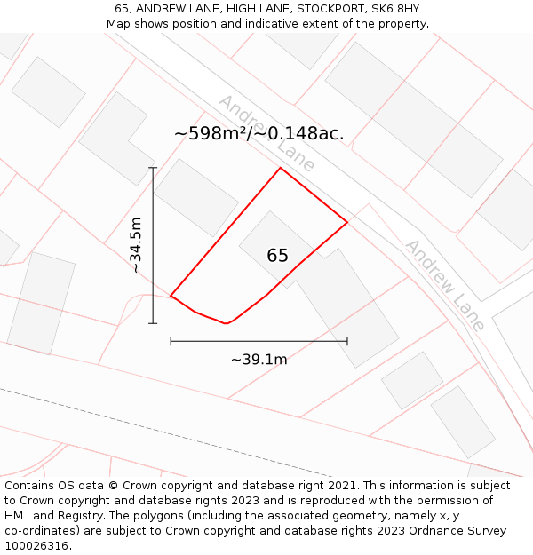 65, ANDREW LANE, HIGH LANE, STOCKPORT, SK6 8HY: Plot and title map