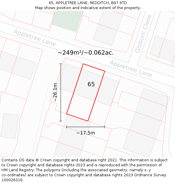 65, APPLETREE LANE, REDDITCH, B97 6TD: Plot and title map