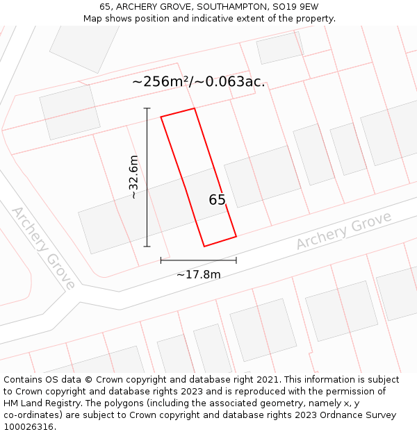 65, ARCHERY GROVE, SOUTHAMPTON, SO19 9EW: Plot and title map