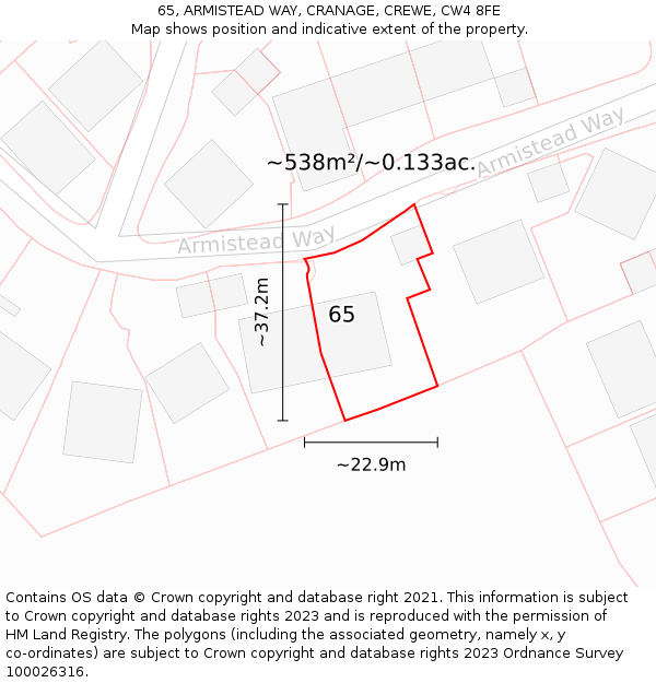 65, ARMISTEAD WAY, CRANAGE, CREWE, CW4 8FE: Plot and title map