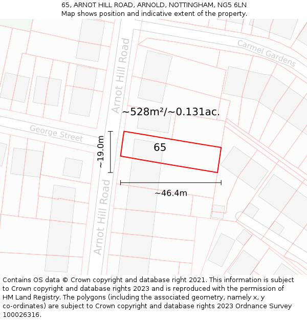 65, ARNOT HILL ROAD, ARNOLD, NOTTINGHAM, NG5 6LN: Plot and title map