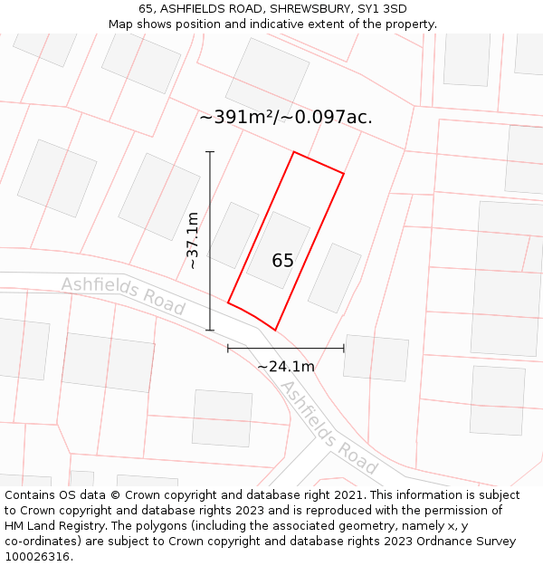 65, ASHFIELDS ROAD, SHREWSBURY, SY1 3SD: Plot and title map