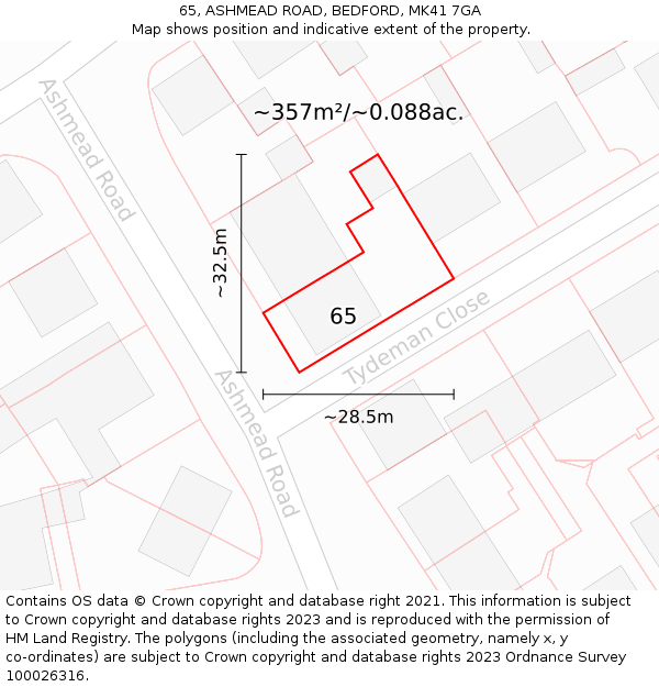 65, ASHMEAD ROAD, BEDFORD, MK41 7GA: Plot and title map