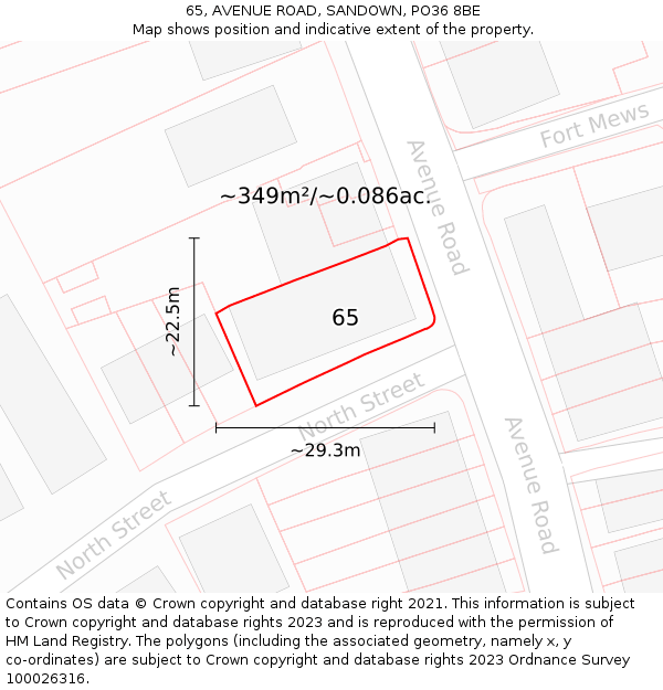 65, AVENUE ROAD, SANDOWN, PO36 8BE: Plot and title map