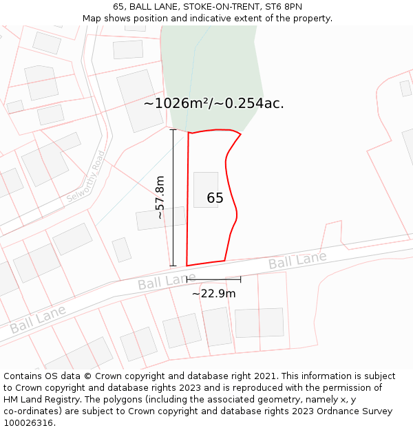 65, BALL LANE, STOKE-ON-TRENT, ST6 8PN: Plot and title map