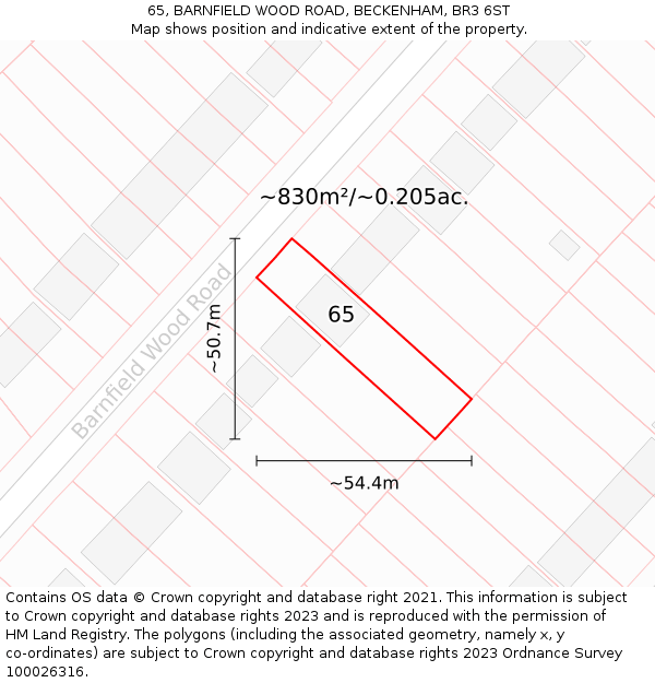 65, BARNFIELD WOOD ROAD, BECKENHAM, BR3 6ST: Plot and title map