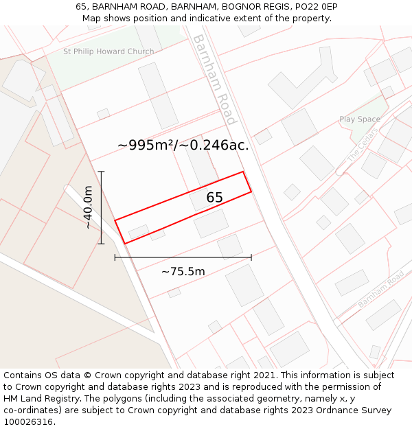 65, BARNHAM ROAD, BARNHAM, BOGNOR REGIS, PO22 0EP: Plot and title map