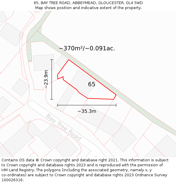 65, BAY TREE ROAD, ABBEYMEAD, GLOUCESTER, GL4 5WD: Plot and title map