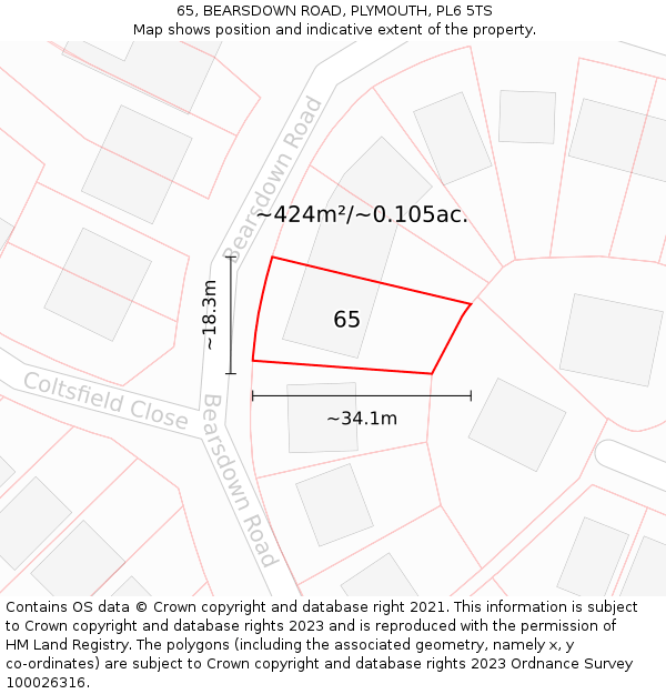 65, BEARSDOWN ROAD, PLYMOUTH, PL6 5TS: Plot and title map
