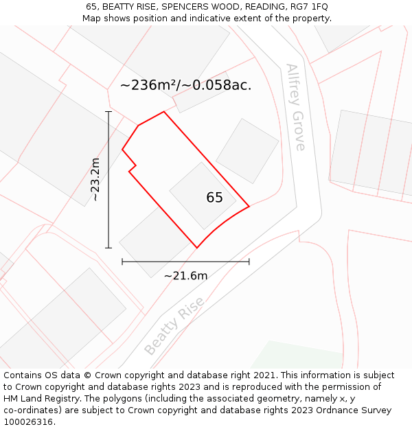 65, BEATTY RISE, SPENCERS WOOD, READING, RG7 1FQ: Plot and title map