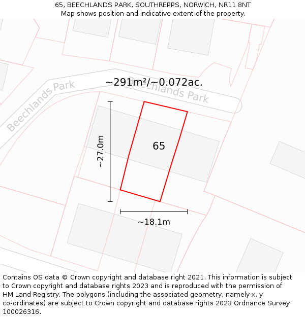 65, BEECHLANDS PARK, SOUTHREPPS, NORWICH, NR11 8NT: Plot and title map