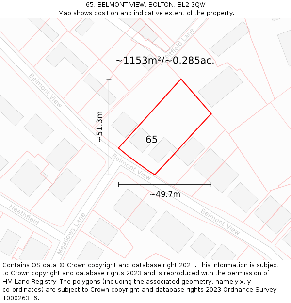 65, BELMONT VIEW, BOLTON, BL2 3QW: Plot and title map