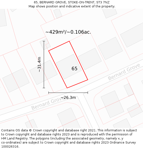 65, BERNARD GROVE, STOKE-ON-TRENT, ST3 7NZ: Plot and title map