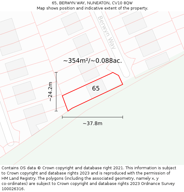 65, BERWYN WAY, NUNEATON, CV10 8QW: Plot and title map