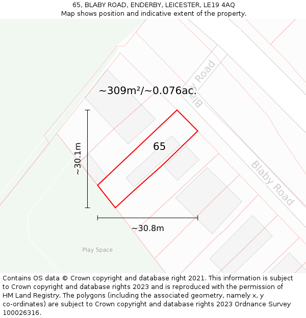 65, BLABY ROAD, ENDERBY, LEICESTER, LE19 4AQ: Plot and title map