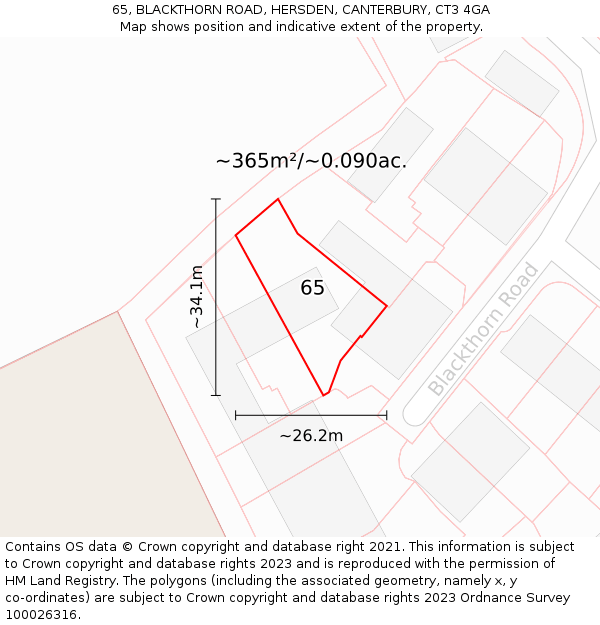 65, BLACKTHORN ROAD, HERSDEN, CANTERBURY, CT3 4GA: Plot and title map