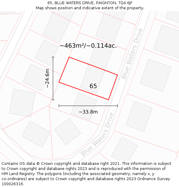 65, BLUE WATERS DRIVE, PAIGNTON, TQ4 6JF: Plot and title map