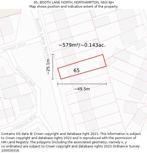 65, BOOTH LANE NORTH, NORTHAMPTON, NN3 6JH: Plot and title map