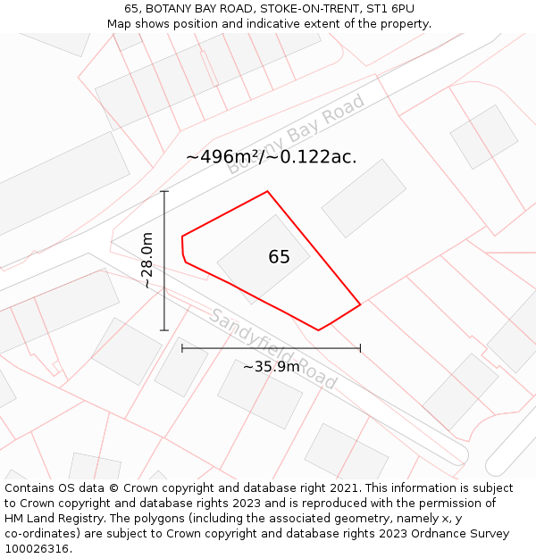 65, BOTANY BAY ROAD, STOKE-ON-TRENT, ST1 6PU: Plot and title map