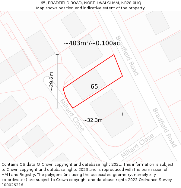 65, BRADFIELD ROAD, NORTH WALSHAM, NR28 0HQ: Plot and title map