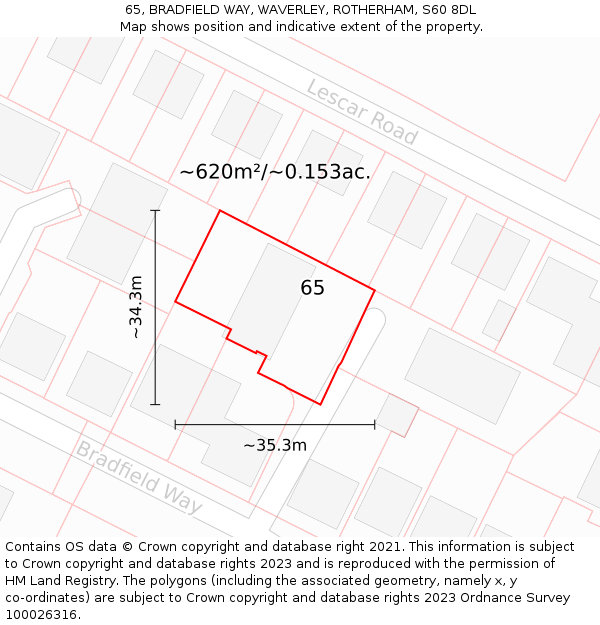 65, BRADFIELD WAY, WAVERLEY, ROTHERHAM, S60 8DL: Plot and title map