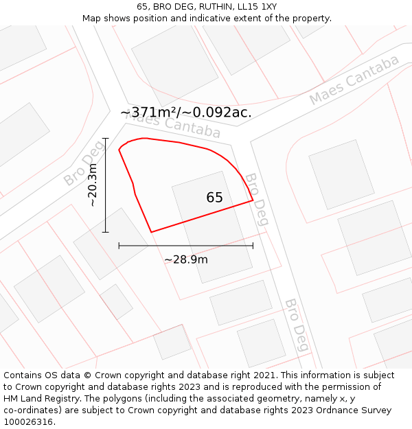 65, BRO DEG, RUTHIN, LL15 1XY: Plot and title map