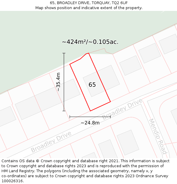 65, BROADLEY DRIVE, TORQUAY, TQ2 6UF: Plot and title map