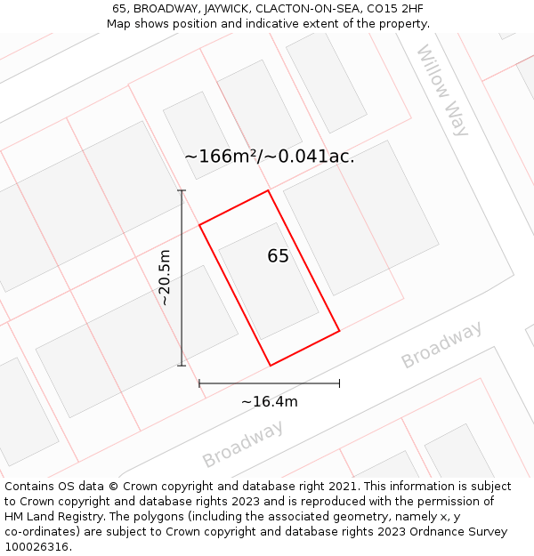 65, BROADWAY, JAYWICK, CLACTON-ON-SEA, CO15 2HF: Plot and title map