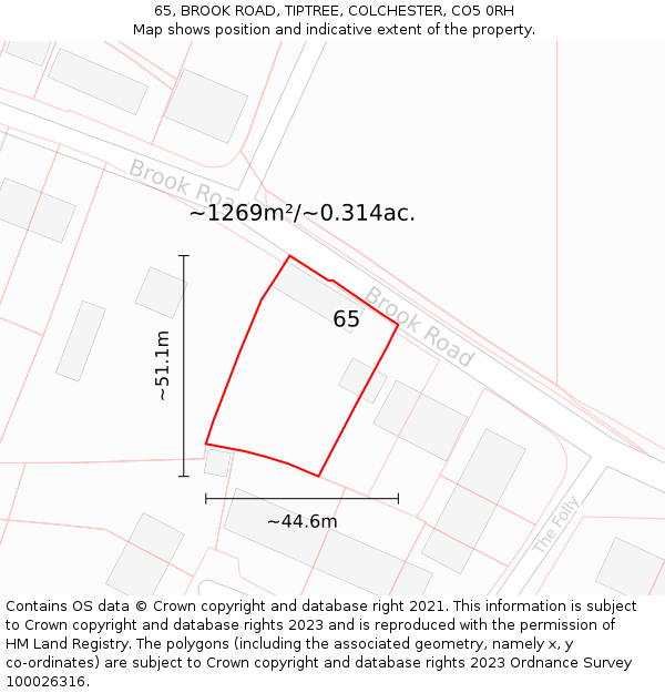 65, BROOK ROAD, TIPTREE, COLCHESTER, CO5 0RH: Plot and title map