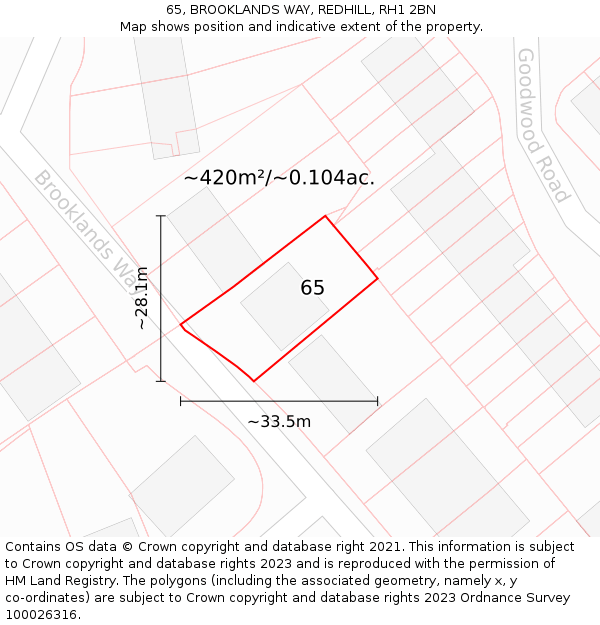 65, BROOKLANDS WAY, REDHILL, RH1 2BN: Plot and title map