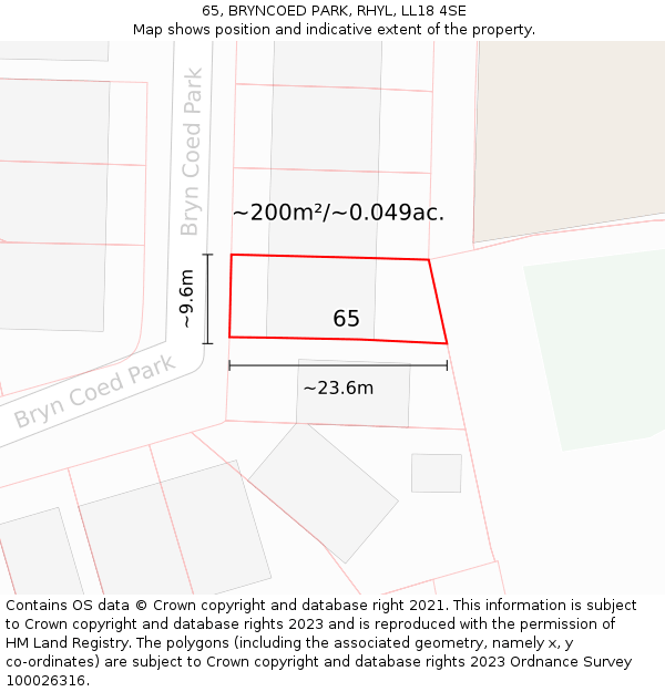 65, BRYNCOED PARK, RHYL, LL18 4SE: Plot and title map