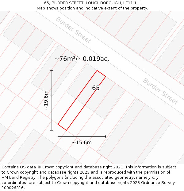 65, BURDER STREET, LOUGHBOROUGH, LE11 1JH: Plot and title map