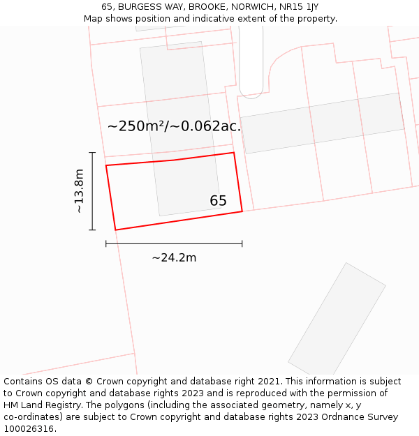 65, BURGESS WAY, BROOKE, NORWICH, NR15 1JY: Plot and title map