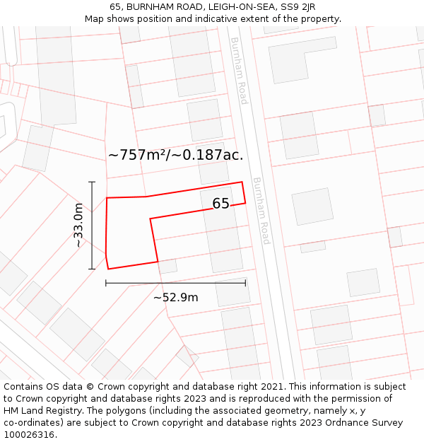 65, BURNHAM ROAD, LEIGH-ON-SEA, SS9 2JR: Plot and title map