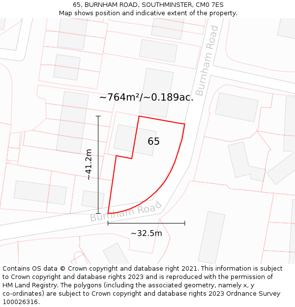 65, BURNHAM ROAD, SOUTHMINSTER, CM0 7ES: Plot and title map