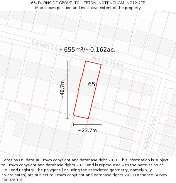 65, BURNSIDE GROVE, TOLLERTON, NOTTINGHAM, NG12 4EB: Plot and title map