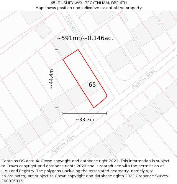 65, BUSHEY WAY, BECKENHAM, BR3 6TH: Plot and title map