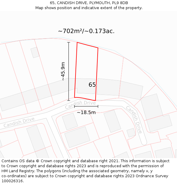 65, CANDISH DRIVE, PLYMOUTH, PL9 8DB: Plot and title map