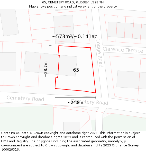 65, CEMETERY ROAD, PUDSEY, LS28 7HJ: Plot and title map