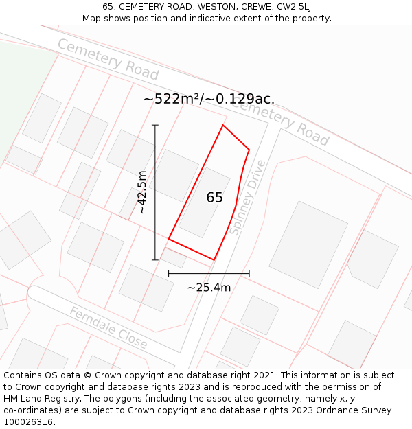 65, CEMETERY ROAD, WESTON, CREWE, CW2 5LJ: Plot and title map