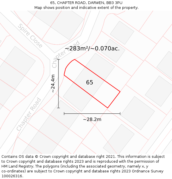 65, CHAPTER ROAD, DARWEN, BB3 3PU: Plot and title map