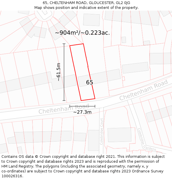 65, CHELTENHAM ROAD, GLOUCESTER, GL2 0JG: Plot and title map