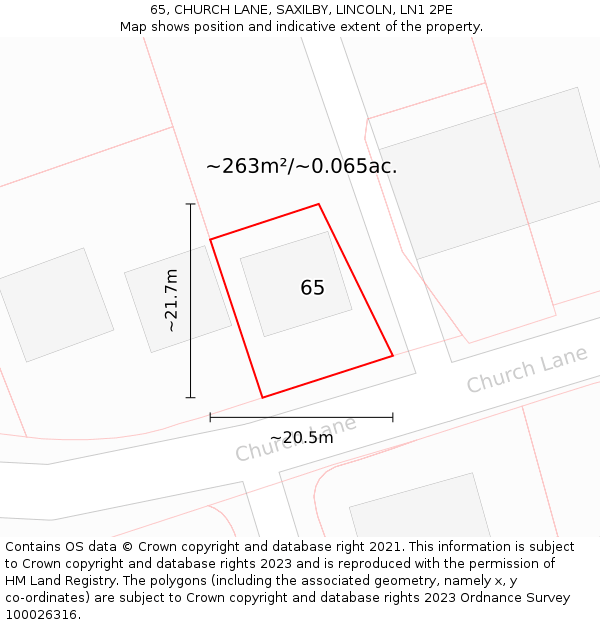 65, CHURCH LANE, SAXILBY, LINCOLN, LN1 2PE: Plot and title map