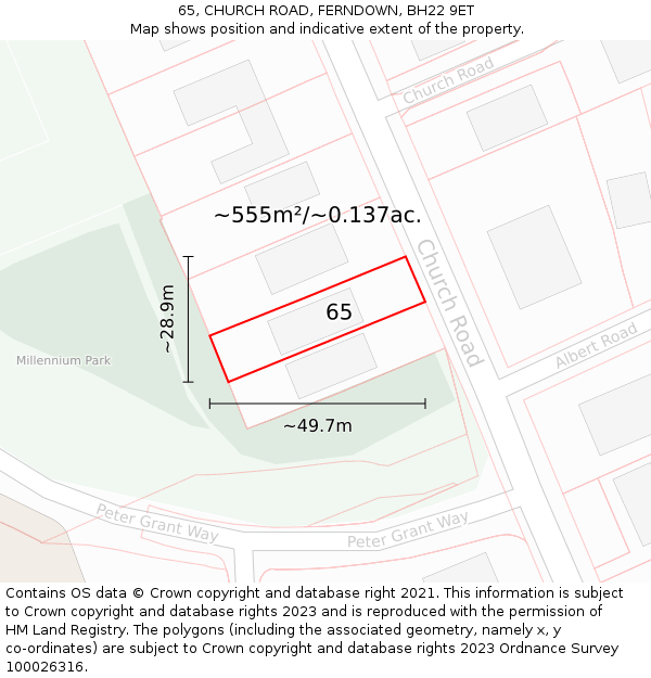 65, CHURCH ROAD, FERNDOWN, BH22 9ET: Plot and title map