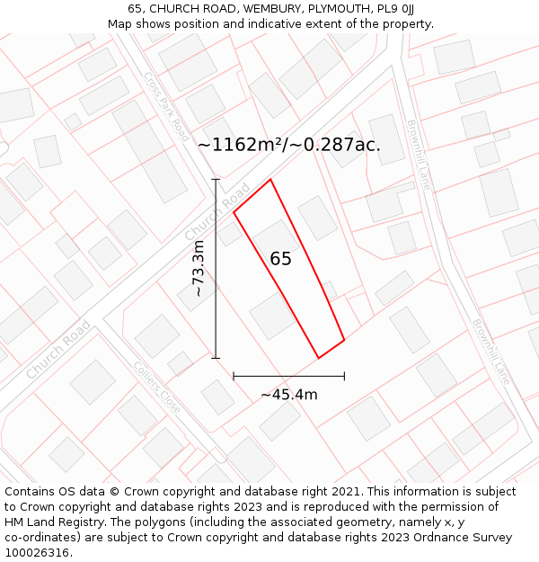 65, CHURCH ROAD, WEMBURY, PLYMOUTH, PL9 0JJ: Plot and title map