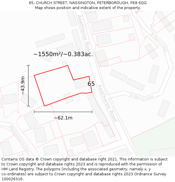 65, CHURCH STREET, NASSINGTON, PETERBOROUGH, PE8 6QG: Plot and title map