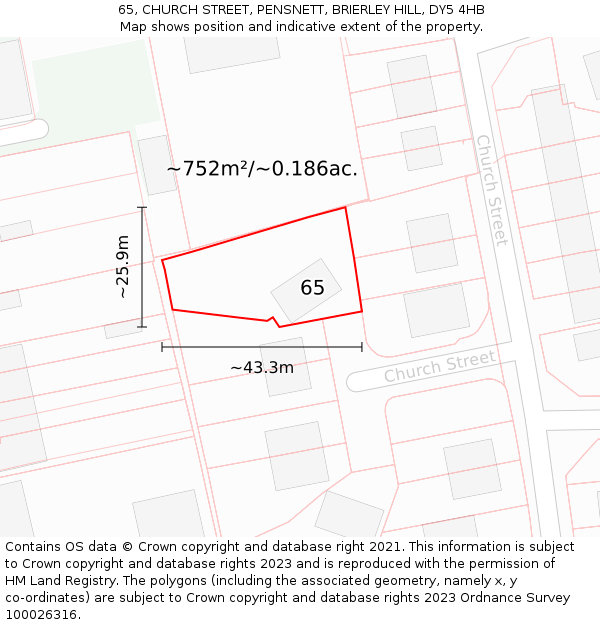 65, CHURCH STREET, PENSNETT, BRIERLEY HILL, DY5 4HB: Plot and title map