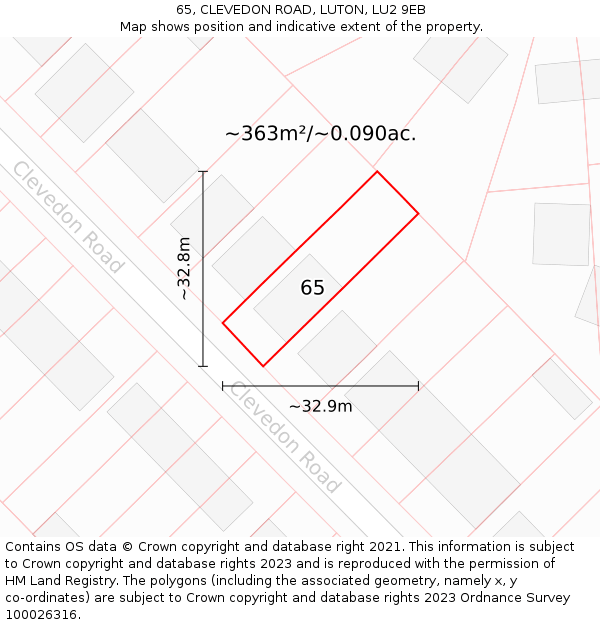 65, CLEVEDON ROAD, LUTON, LU2 9EB: Plot and title map